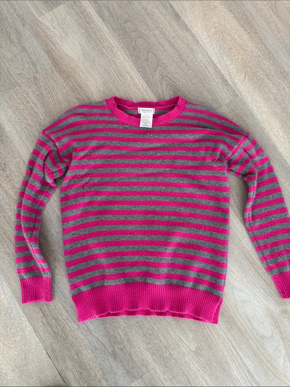 Striped Crewneck Sweater in Hot Pink and Gray - Women's